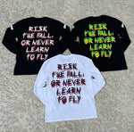 'LEARN TO FLY' LONG SLEEVE SHIRT (WHITE+BLACK/RED)