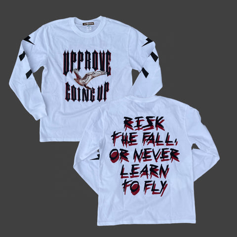 'LEARN TO FLY' LONG SLEEVE SHIRT (WHITE+BLACK/RED)